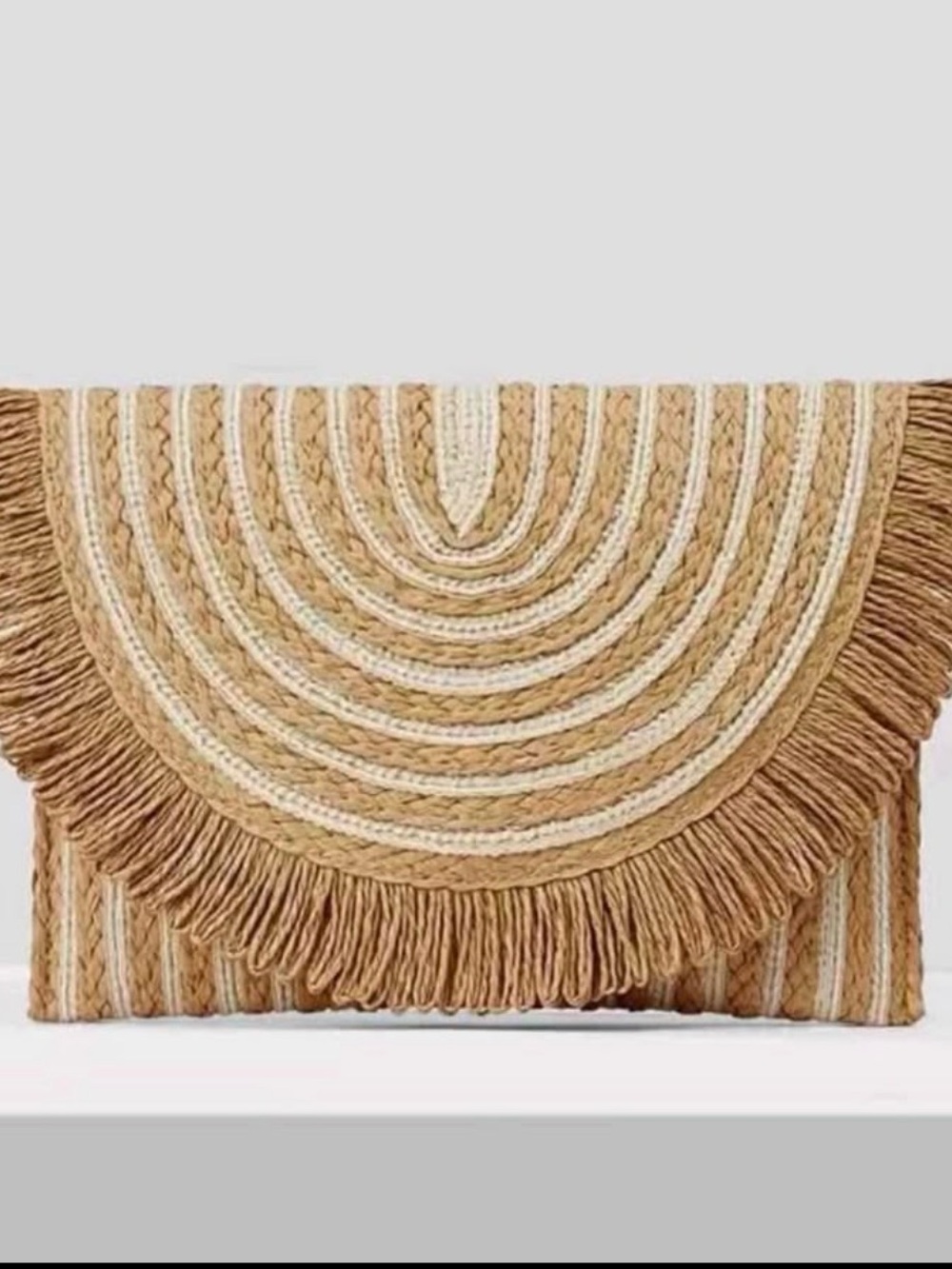 Woven Fringe Straw Clutch - Natural